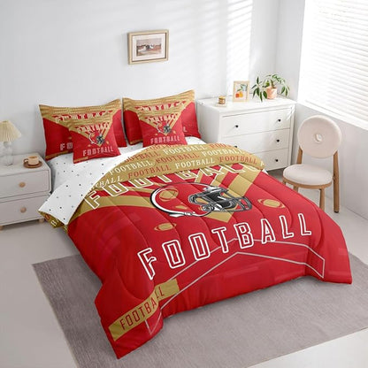 Feelyou Football 7 Pieces Comforter Sets King Size Bedding Set for Boys Kids Teen Sports Theme Football City Bed in a Bag with Comforter, Sheets, Pillowcases & Cushion Cover