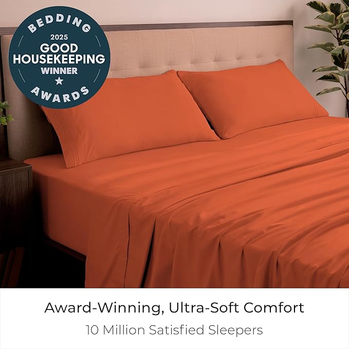 Mellanni California King Sheets Set - 4 PC Iconic Collection Bedding - Hotel Luxury, Extra Soft, Cooling Bed Sheets - Wrinkle, Fade, Stain Resistant (Cal King, Poppy Orange)