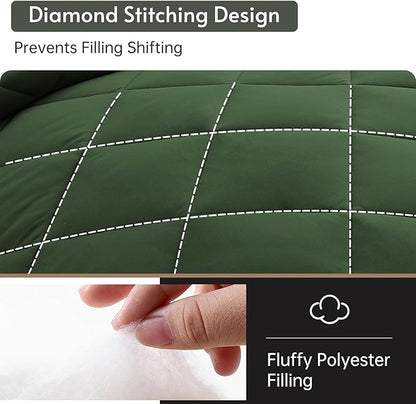 MUXHOMO 7 Pieces Oversized Queen Comforter Set, Reversible Bed in a Bag Oversized Queen Size, All Season Bedding Set, Flat Sheet, Fitted Sheet, Pillowcases & Shams, Dark Green & Light Green