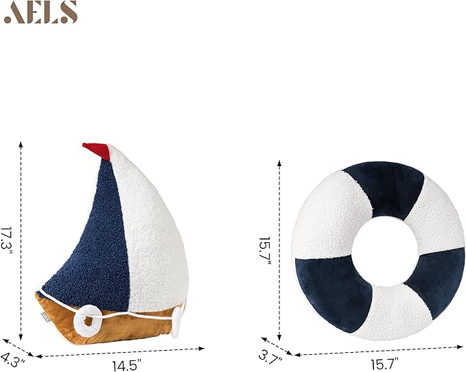 AELS Sailboat & Lifebuoy Nautical Throw Pillows Set of 2, Coastal Decor for Beach Enthusiasts Beach House, Ideal for Sofa Couch Living Room Bedroom and Nursery, Navy Blue and White