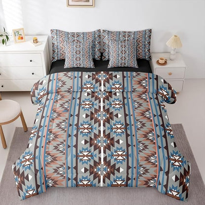 Erosebridal 7 Piece Western Bed in A Bag Twin Southwestern Aztec Comforter Set for Kids Boys Girls Rustic Bohemian Geometric Bedding Sets Vintage Country Tribal Aesthetic Sheet Set with Comforter