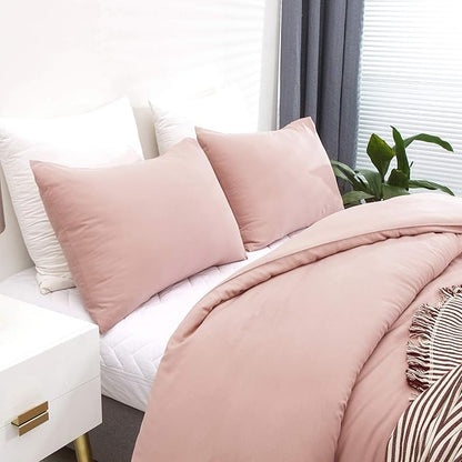 Pureant Blush Pink Comforter Set Queen Solid Color Bedding Comforter Sets Cotton Bedding for Women Girls Bean Pink Comforter Soft Cute Color Queen Blanket Quilts Muave Queen Size Comforter