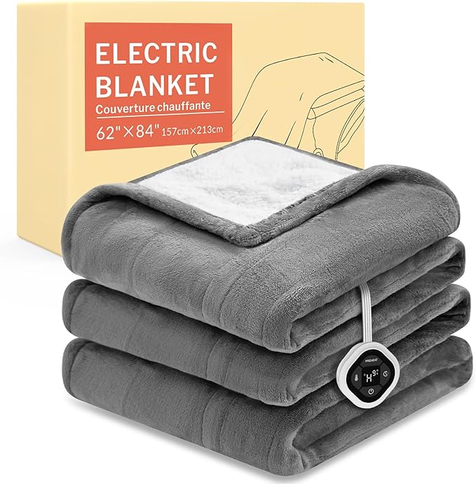 HOMLYNS LuxeHeat Heated Blanket Electric Blanket Twin Size, Soft Flannel Sherpa Heating Blanket with 10 Heat Settings, 1-10 hrs Timer Auto Shut Off (62x84 inches, Grey)