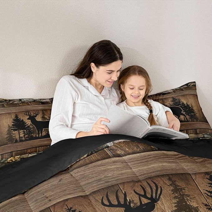 Erosebridal Rustic Deer Twin Bedding Set Farmhouse Cabin Comforter Set for Boys Teen Men Hunting Wildlife Deer Theme Bed Comforter Sets,Country Lodge Western Quilt Duvet