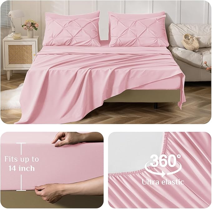 JOLLYVOGUE Twin Comforter Set 5 Pieces - Bed in a Bag Twin for All Season, Pintuck Bedding Comforter Sets with Comforter, Flat Sheet, Fitted Sheet and Pillowcases & Shams, Baby Pink