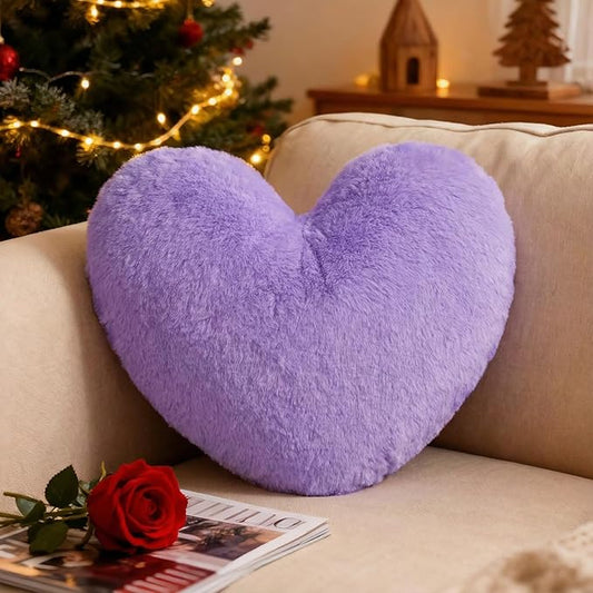 Nydotd Heart Pillows Cute Fuzzy Throw Pillow Purple Love Heart Shaped Decorate Pillows for Bed Livingroom Sofa Gifts Home Decor Cushion Small 11.8" x 10"