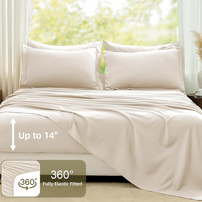 FUANNA Twin XL Comforter Set Beige, 5 Pieces Soft Twin XL Size Bedding Sets, All Season Lightweight Bed in a Bag with Comforter, Flat Sheet, Fitted Sheet, Pillowcase & Sham