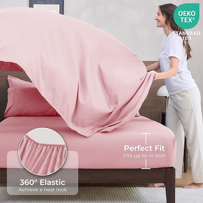 HEVUMYI Pink Twin Comforter Set - 5-Piece All Season Bed in a Bag Twin, Ultra Soft Bedding Set with Comforter, Flat Sheet, Fitted Sheet, Pillowcases, Pillow Shams, Pink