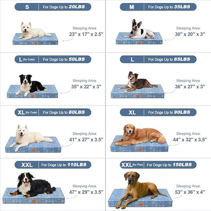 Outdoor Extra Large Dog Crate Bed, XXL Waterproof Dog Bed for Giant Breeds Dogs, 47x29 Inch Orthopedic Egg Crate Foam Pet Mat with Removable Cooling Cover, White Blue