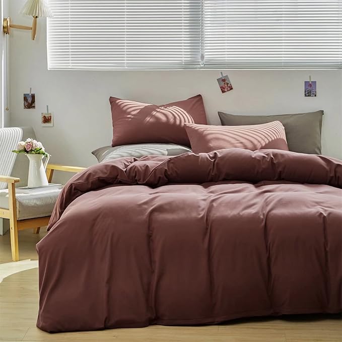 Houseri Brick Red Comforter Full Size, 3 Pcs Blackish Purple Plum Bedding Sets Full Comfy Soft Teen Girls Women Vintage Brick Aubergine Comforter Sets Dark Brown Purple Bed Quilts Blankets Full