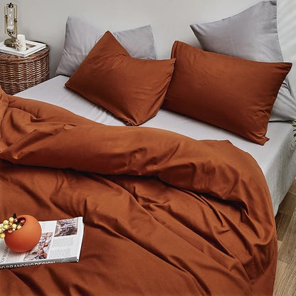 Houseri Burnt Orange Comforter Set Full Teen Boys Girls 3 PCS Rust Bedding Sets Full Size Terracotta Caramel Comforter Lightweight Breathable Soft Comfy Modern Reddish Brown Bed Quilts Blankets Full