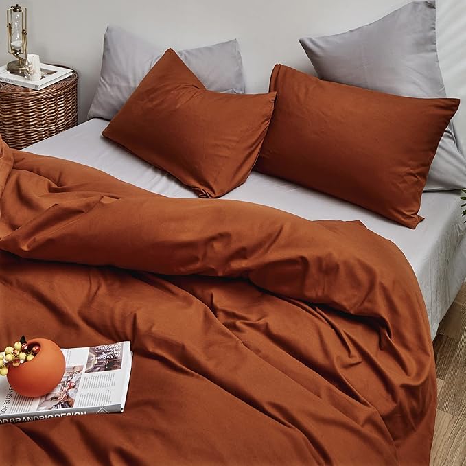 CLOTHKNOW Burnt Orange Comforter Full Size 3Pcs Terracotta Bedding Comforter Sets All Season Soft Rust Comforters Caramel Comforter with 2 x Pillowcases