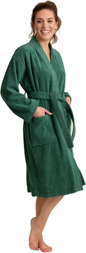 Soft Touch Linen Women's Robe Terry Cotton Cloth- Kimono Style- Thick, Breathable & Comfortable- Lightweight & Absorbent