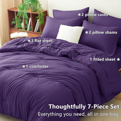 CozyLux King Size Comforter Set Purple, 7 Pieces Bed in a Bag King Comforter Set with Sheets, Soft Bedding Set with Down Alternative Comforter, Fitted Sheets, Flat Sheets, Pillow Shams and Pillowcases