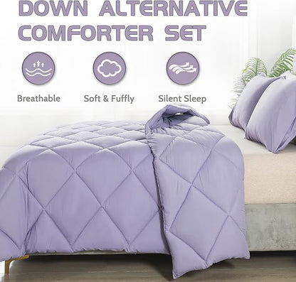 Decroom Lightweight King Comforter Set with 2 Pillow Sham - 3 Pieces Set - Quilted Down Alternative Comforter/Duvet Insert for All Season - Lavender - King Size