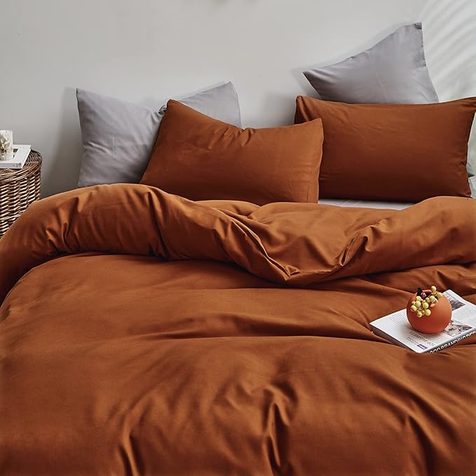Houseri Burnt Orange Comforter Set Twin Kids Girls Boys 3 Pieces Terracotta Caramel Bedding Sets Rust Brown Comfy Soft Dusty Orange Bedding Solid Color Cinnamon Bed Comforters Quilts Twin Size