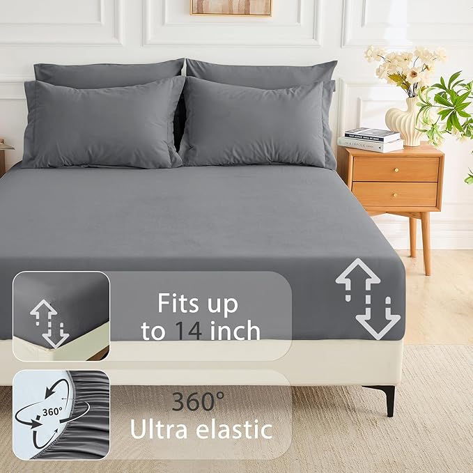 MUXHOMO 5 Pieces Twin XL Comforter Set, Soft Bed in a Bag Twin XL Size, All Season Bedding Set with Comforter, Flat Sheet, Fitted Sheet, Pillowcases & Shams, Dark Grey