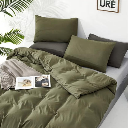 Houseri Army Green Comforter Full Size, 3 Piece Olive Green Bedding Sets Full, Lightweight Classic Dark Green Comfy Soft Teen Boys Girls Preppy Dorm Bed Quilts Blanket Full(1 comforter, 2 pillowcases)