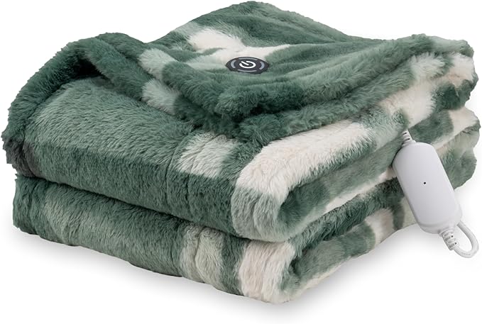 Berkshire Blanket Heated Throw Blanket, Grace Fur to Loftmink Reversible Electric Throw with 4 Heat Levels, Fast Heating Printed Throw for Couch and Bed, Auto Shut-Off Feature (50"x60")