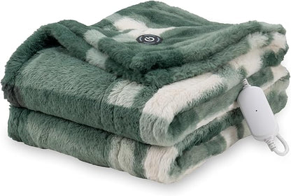 Berkshire Blanket Heated Throw Blanket, Grace Fur to Loftmink Reversible Electric Throw with 4 Heat Levels, Fast Heating Printed Throw for Couch and Bed, Auto Shut-Off Feature (50"x60")