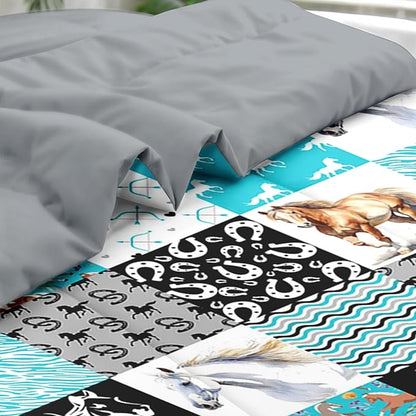 Comforter Set Full Size, Brown Horse Painting Bedding for Kids and Adults, White Watercolor Beautiful Bed Sheet Sets with Fitted Sheet 2 Pillowcases & 2 Shams for Bedroom Bed Decor