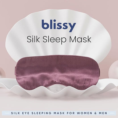 Blissy Silk Sleep Mask - Eye Sleeping Mask for Women & Men for Total Blackout - 100% Pure Mulberry Silk, 22 Momme 6a Fibers - Blindfold Sleep Mask Side Sleeper Eye Cover (Plum)