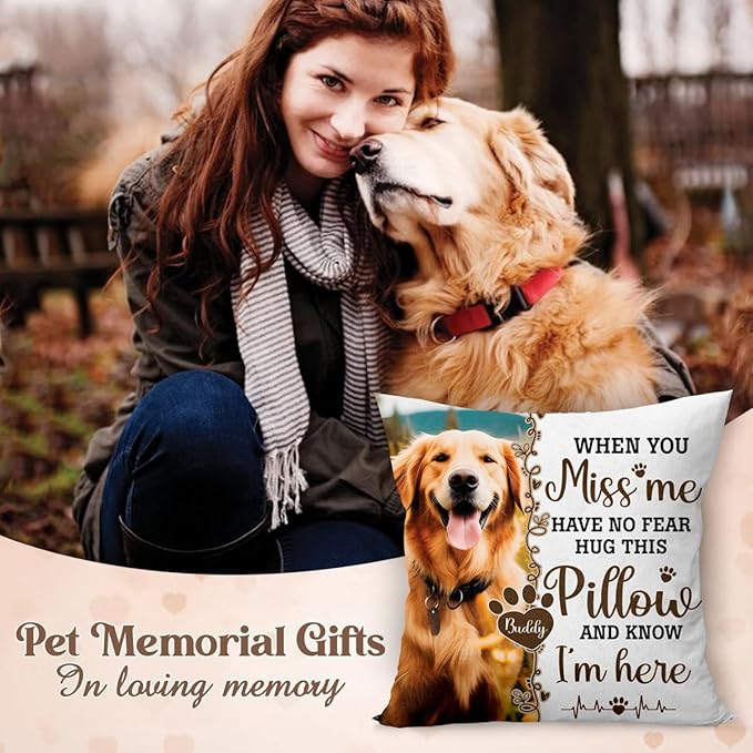 Custom Pet Memorial Throw Pillow (Insert Included) - Dog Photo Gifts for Loss, Customized Pillowcase, Pet Pillows