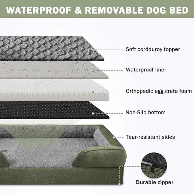 INVENHO Orthopedic Medium Dog Dogs, Egg-Crate Foam Dog Couch with Washable Removable Cover, Waterproof Lining and Nonskid Bottom