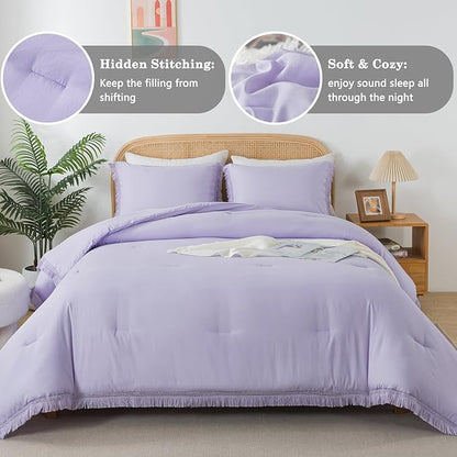Andency Comforter King Size Bed Set Lavender, Purple 3 Pieces Boho Lightweight Winter Bedding Comforters & Sets, All Season Soft Tassel Bed Set (104x90In Comforter & 2 Pillowcases)