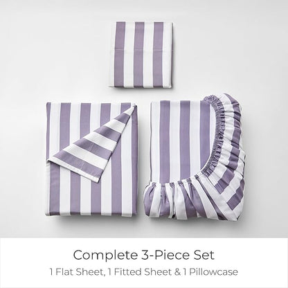 Mellanni Twin Sheets Set - 3 PC Iconic Collection Bedding - Hotel Luxury, Extra Soft, Cooling Bed Sheets - Wrinkle, Fade, Stain Resistant (Twin, Oxford Stripe Hazy Lilac)
