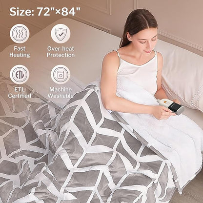 VENTIMI Electric Blanket Heated Throw, 72" x 84" Heated Blanket with 9 Heat Levels & 2 to 10 Hours Auto Off, Fast Heating Blankets with ETL & FCC Certification, Beige