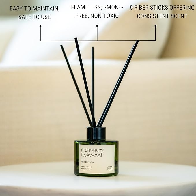 Craft & Kin Reed Diffuser Set Oakwood, Mahogany & Vetiver, Reed Diffusers for Home, Fragrance Diffuser Sticks, Oil Diffuser Sticks, Oil Diffuser with Sticks, Reed Diffuser for Men