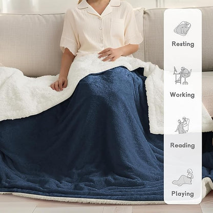 Heated Blanket Electric Blanket Full Size 72''x84'' with 5 Heating Levels, 10 Hour Auto Shut Off, Machine Washable, Flannel & Sherpa Soft Warming Blanket for Couch, Bed, Office - Navy Blue