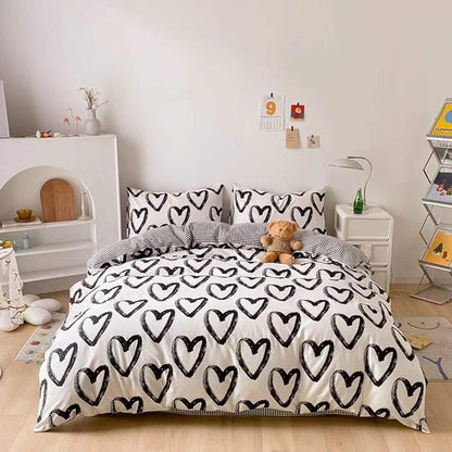 Pureant Love Comforter Set California King Black and White Comforter Cotton Boho Black Quilts Cal King Women Men Heart Shaped Comforters Boys Teens Kawaii Comforter Cute Soft White Bedding Love Heart