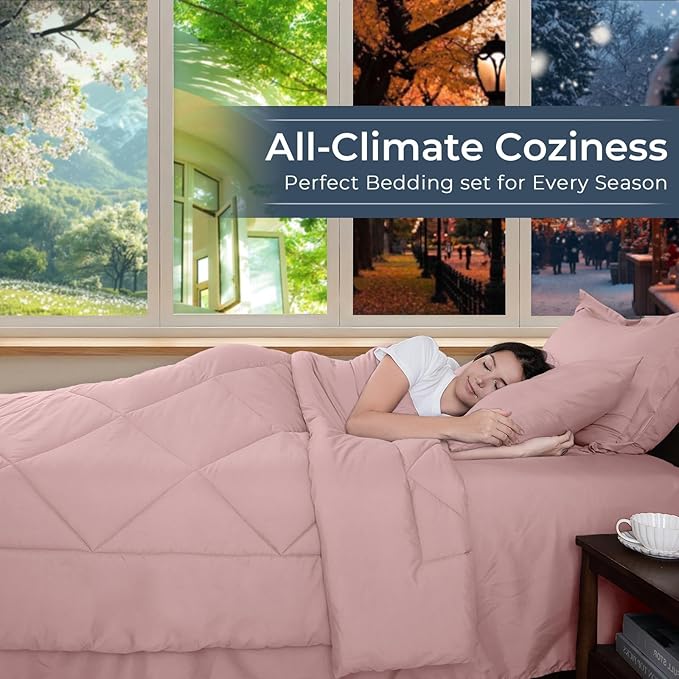 HEVUMYI Dusty Pink Twin-XL Comforter Set - 5-Piece All Season Bed in a Bag Twin-XL, Ultra Soft Bedding Set with Comforter, Flat Sheet, Fitted Sheet, Pillowcases, Pillow Shams