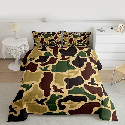 Erosebridal Camouflage Military Comforter Set Toddler Size Duck Hunting Bedding Set for Adults Teens Farmhouse Woodland Comforter Camo Huner Quilt Bedroom Decor