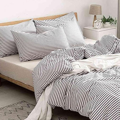 Nanko Queen Size Comforter Set, Grey and White Striped Print Pattern Soft Reversible Down Alternative Quilted Duvet Insert Bed Sets, Bedding Sets in a Bag for Women Men Teen, 90x90 3 Pcs Gray Stripe