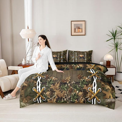 Cabin Bed in a Bag Queen Comforter Set 7 Piece | Botanical Leaves Bear Bedding Sets Mens Camouflage Comforter and Sheet Set, Woodland Animals Country Bed Sets,Hunting Rustic Farmhouse Decor