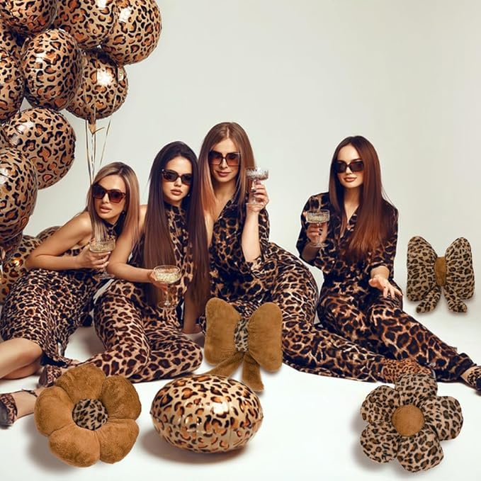 2Pcs Leopard Print Bow Throw Pillow Furry Bow Plush Pillows Cute Flower Plush Pillow Cheetah Home Decor Stuffed Bow Lumbar Pillow for Bed Couch Living Room Decor (Brown, 18.1in Bowknot)