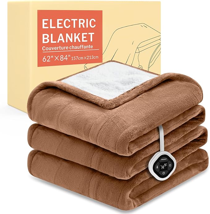 HOMLYNS LuxeHeat Heated Blanket Electric Blanket Twin Size, Soft Flannel Sherpa Heating Blanket with 10 Heat Settings, 1-10 hrs Timer Auto Shut Off (62x84 inches, Coffee)