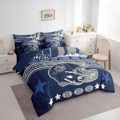 Feelyou Football 7 Pieces Comforter Sets King Size Kids Rugby Sports Bedding Set for All Season Football City Bed in a Bag with Comforter, Sheets, Pillowcases & Cushion Cover