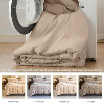 CozyTide Cotton King Comforter Set,Lightweight Boho Warm Taupe Bedding Comforter Set 3 Pieces(1 Solid Color Comforter and 2 Pillowcases) Soft Fluffy Bedding Set for All Season