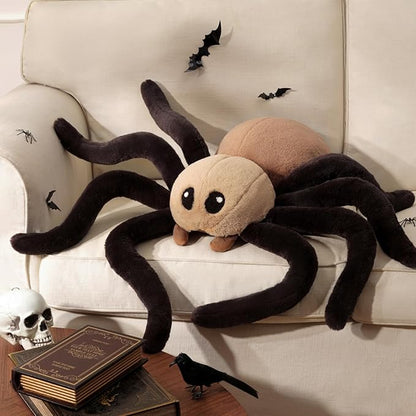 Phantoscope Happy Halloween Spider Shaped Throw Pillow, Faux Fur Fluffy Tarantula Shaped Halloween Cushion Pillow Contrast Color with Shapeable Legs, for Bedroom Sofa, Brown, 18 x 9.5 inches