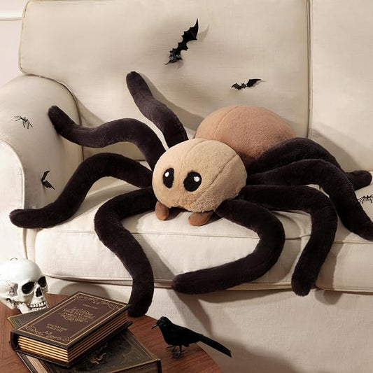 Phantoscope Happy Halloween Spider Shaped Throw Pillow, Faux Fur Fluffy Tarantula Shaped Halloween Cushion Pillow Contrast Color with Shapeable Legs, for Bedroom Sofa, Brown, 18 x 9.5 inches