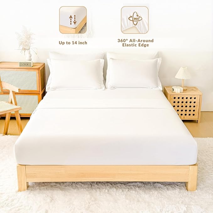 King Comforter Duvet Cover Set White - 7-Piece Bed in a Bag, Festive Gift Double Brushed Micorfiber All-Season Soft Bedding with Sheets & Envelope Pillowcases (102"x90",King)