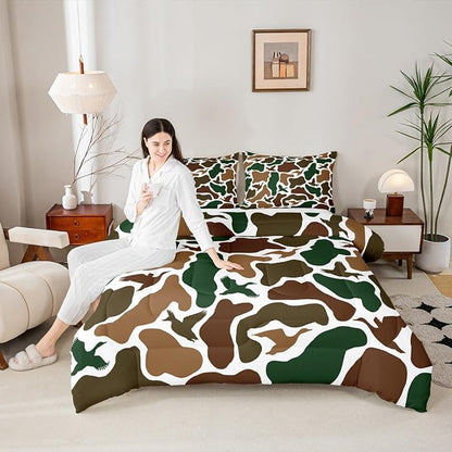 Erosebridal Camo Army Comforter Set Toddler Size Hunting Duck Bedding Set for Adults Teens Military Camouflage Comforter Wild Farmhouse Woodland Quilt Bedroom Decor