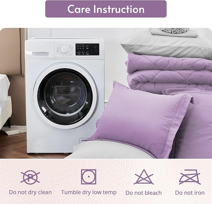 MUXHOMO 5 Pieces Twin XL Comforter Set, Reversible Bed in a Bag Twin XL Size, All Season Bedding Set with Comforter, Flat Sheet, Fitted Sheet, Pillowcases & Shams, Greyish Purple & Light Grey