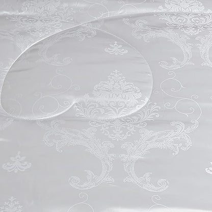 White King Size Comforter Set, 3pcs Silk Jacquard Ultra Soft Bed Comforter Set, Lightweight Quilt Blanket for King Bed (104x90inches)
