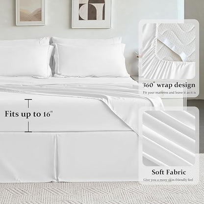 Newspin King Comforter Set White - Bed in a Bag King Size 8 Pieces, All Season Bed Set, Fluffy Comforter Set with Sheets, Sheet Set Quilt Blanket, Pillowcases & Shams & Bed Skirt