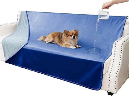 Waterproof Dog Blankets, Washable Pee Proof Pet Blanket for Couch, Soft Reversible Puppy Throw Furniture Protector Cover for Bed Sofa-68"x82",Navy Blue+Stone Blue